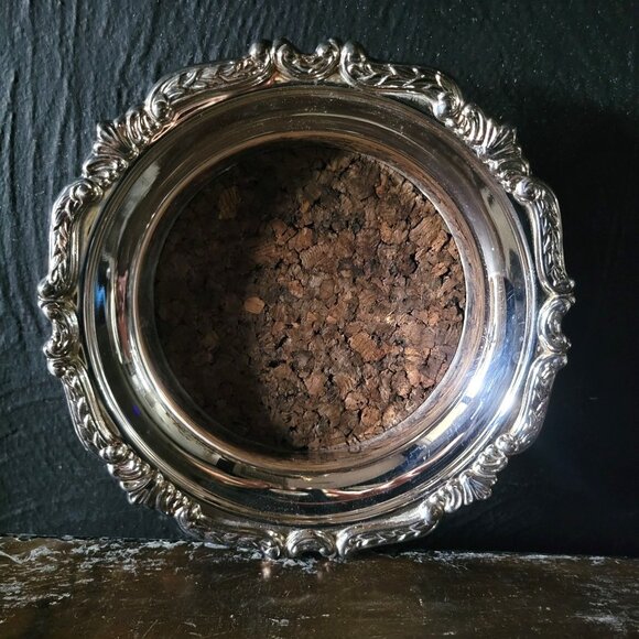 Large Vtg Sheridan Silverplate Champagne Wine Bottle Coaster with Cork Liner - Picture 1 of 5